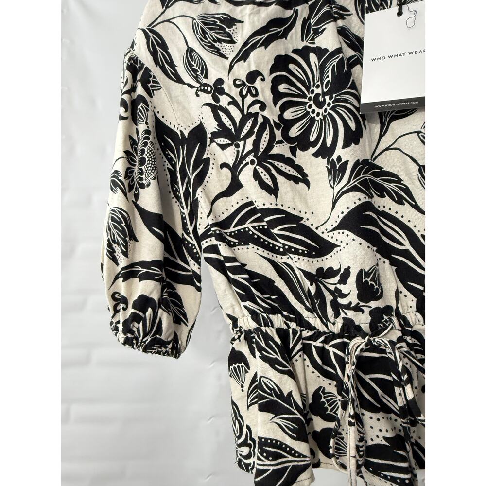 Who What Wear Blouse Women’s Size XS Black White Keyhole Back New NWT Linen - Picture 8 of 8